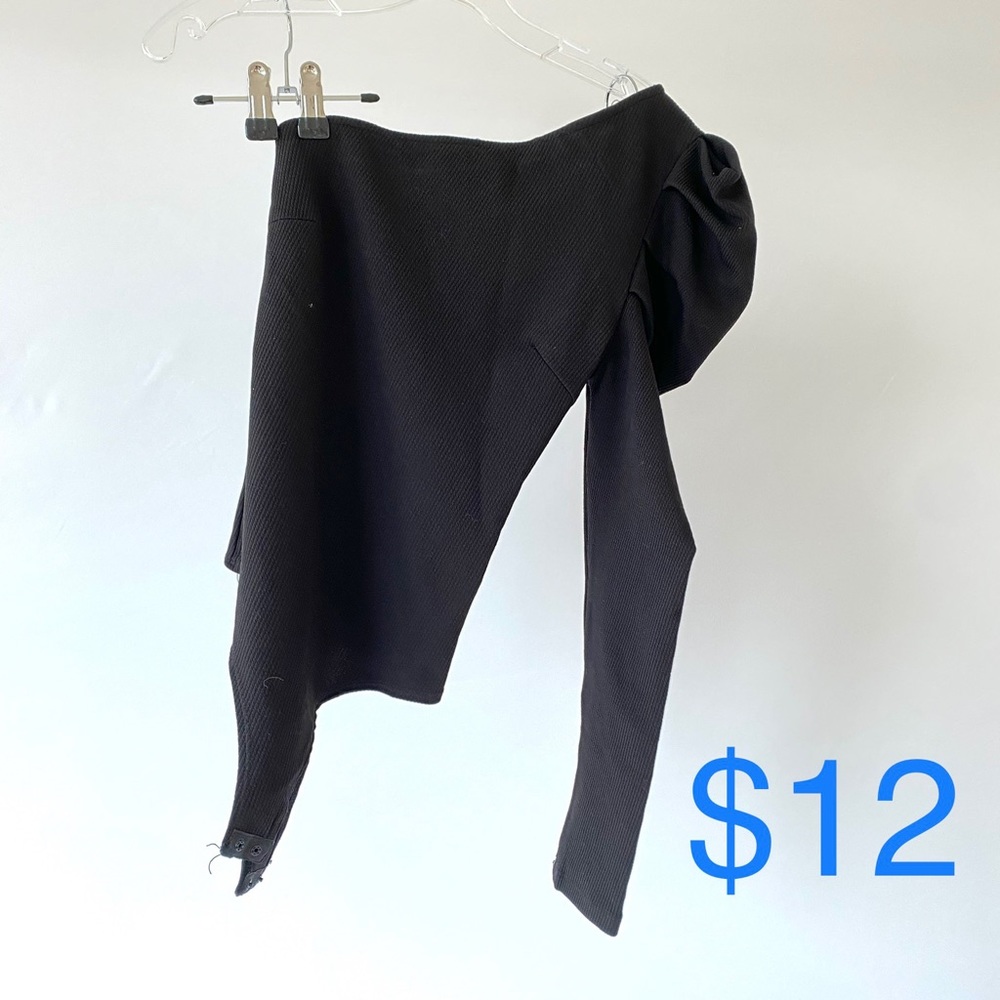 Bodysuit, one sleeve with puff at shoulder, black, Akira, Size S
